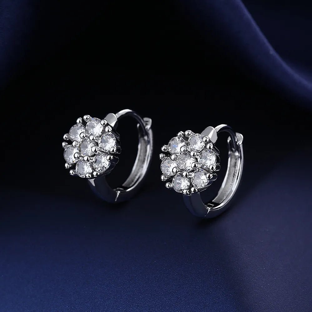 Creole Argent Boucles D'oreilles En Avec Petits Cristaux de Zircon Avec Motifs De Fleurs - Bijoux De Lune