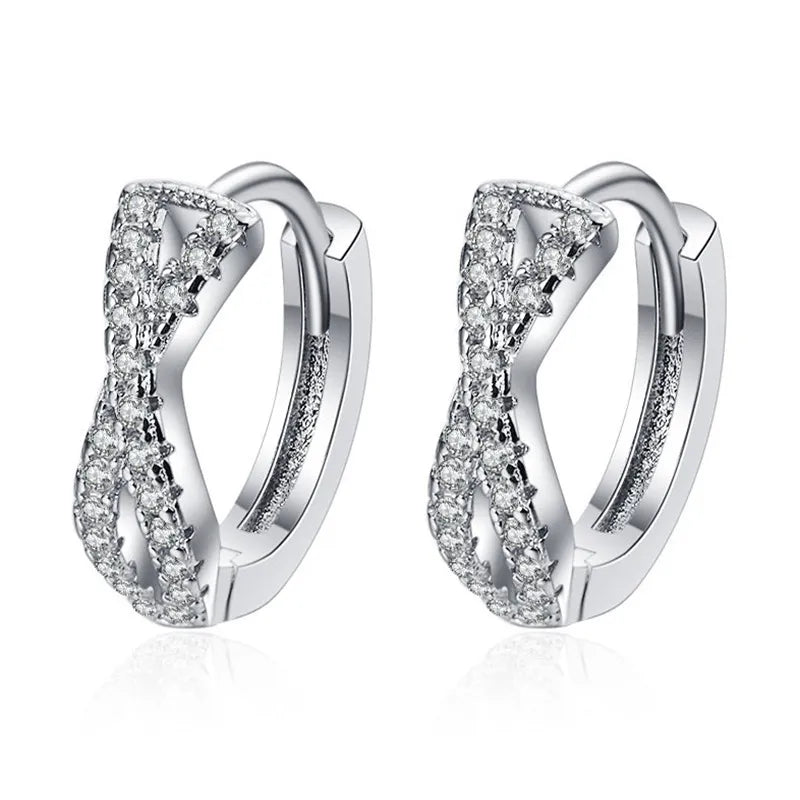 Creole Argent Boucles D'oreilles En Avec Petits Cristaux de Zircon Avec Motifs De Fleurs - Bijoux De Lune