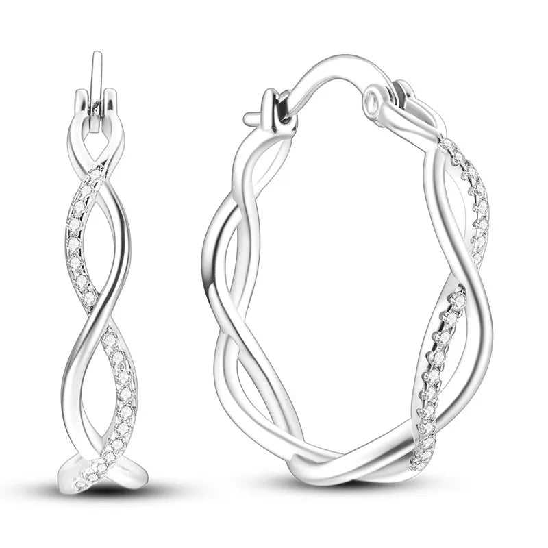 Créole Argent Zircon Boucles D'oreilles En Sterling 925 - Bijoux De Lune