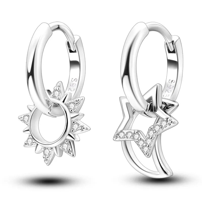 Créole Argent Zircon Boucles D'oreilles En Sterling 925 - Bijoux De Lune