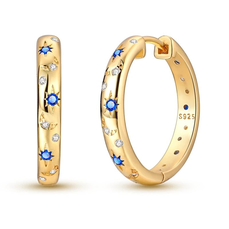 Créole Argent Zircon Boucles D'oreilles En Sterling 925 - Bijoux De Lune