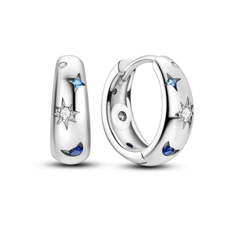 Créole Argent Zircon Boucles D'oreilles En Sterling 925 - Bijoux De Lune