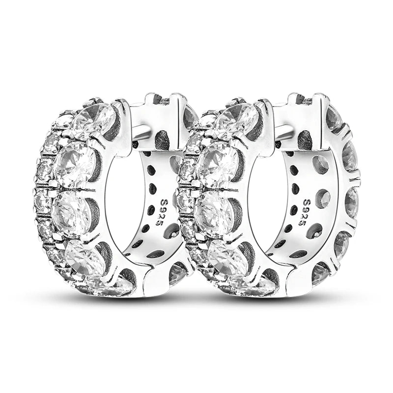 Créole Argent Zircon Boucles D'oreilles En Sterling 925 - Bijoux De Lune