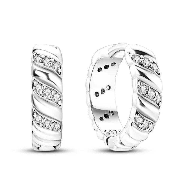 Créole Argent Zircon Boucles D'oreilles En Sterling 925 - Bijoux De Lune