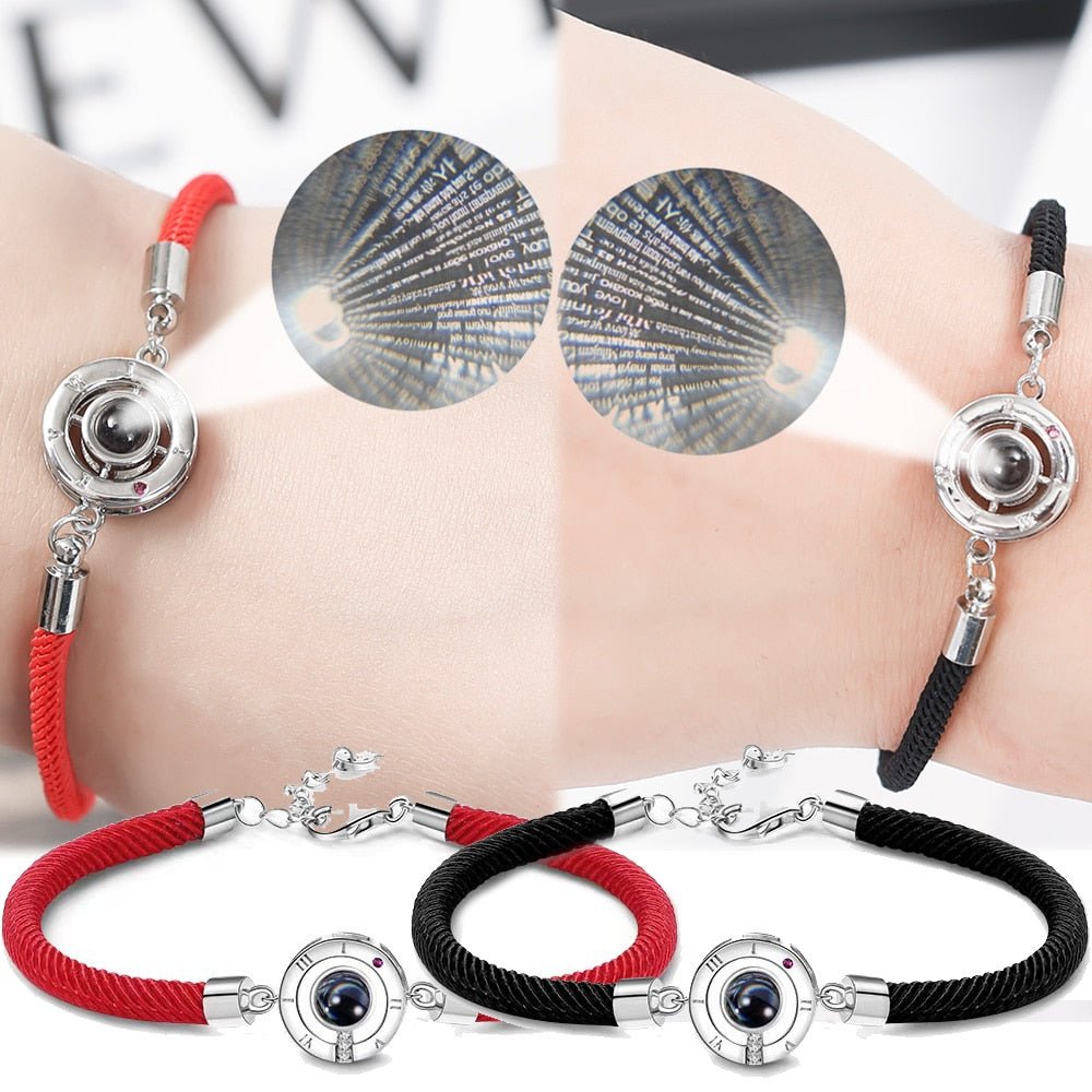 Bracelet Couple Distance "Je t'aime" en 100 langues Projection De L'heure - Bijoux De Lune