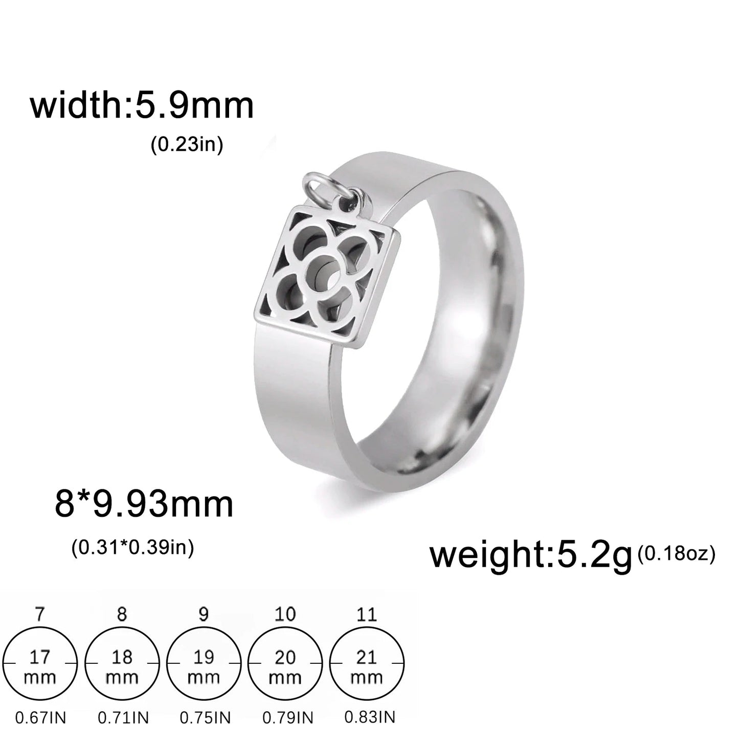 Bague Avec Pendentif Femme Acier Avec pendentif Fleur, Feuille Et Patte D'araignée - Bijoux De Lune