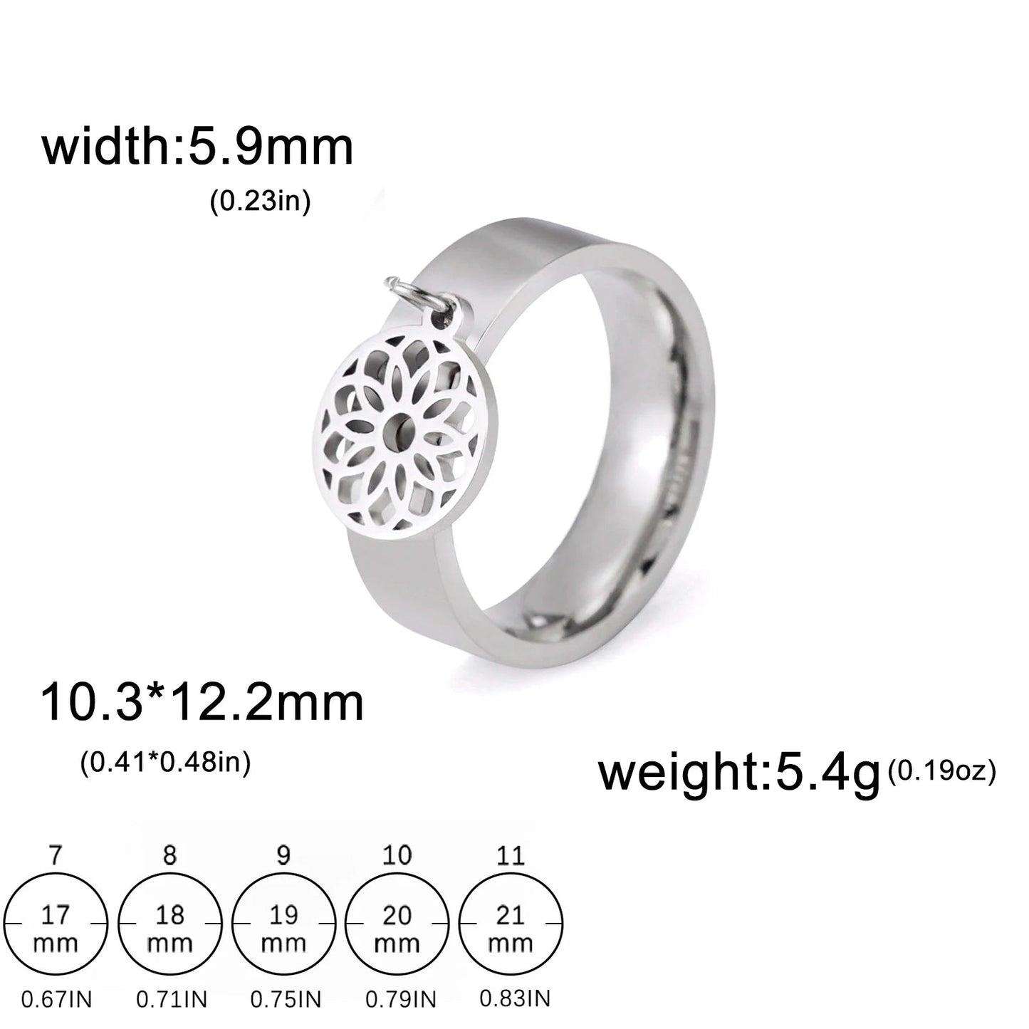 Bague Avec Pendentif Femme Acier Avec pendentif Fleur, Feuille Et Patte D'araignée - Bijoux De Lune