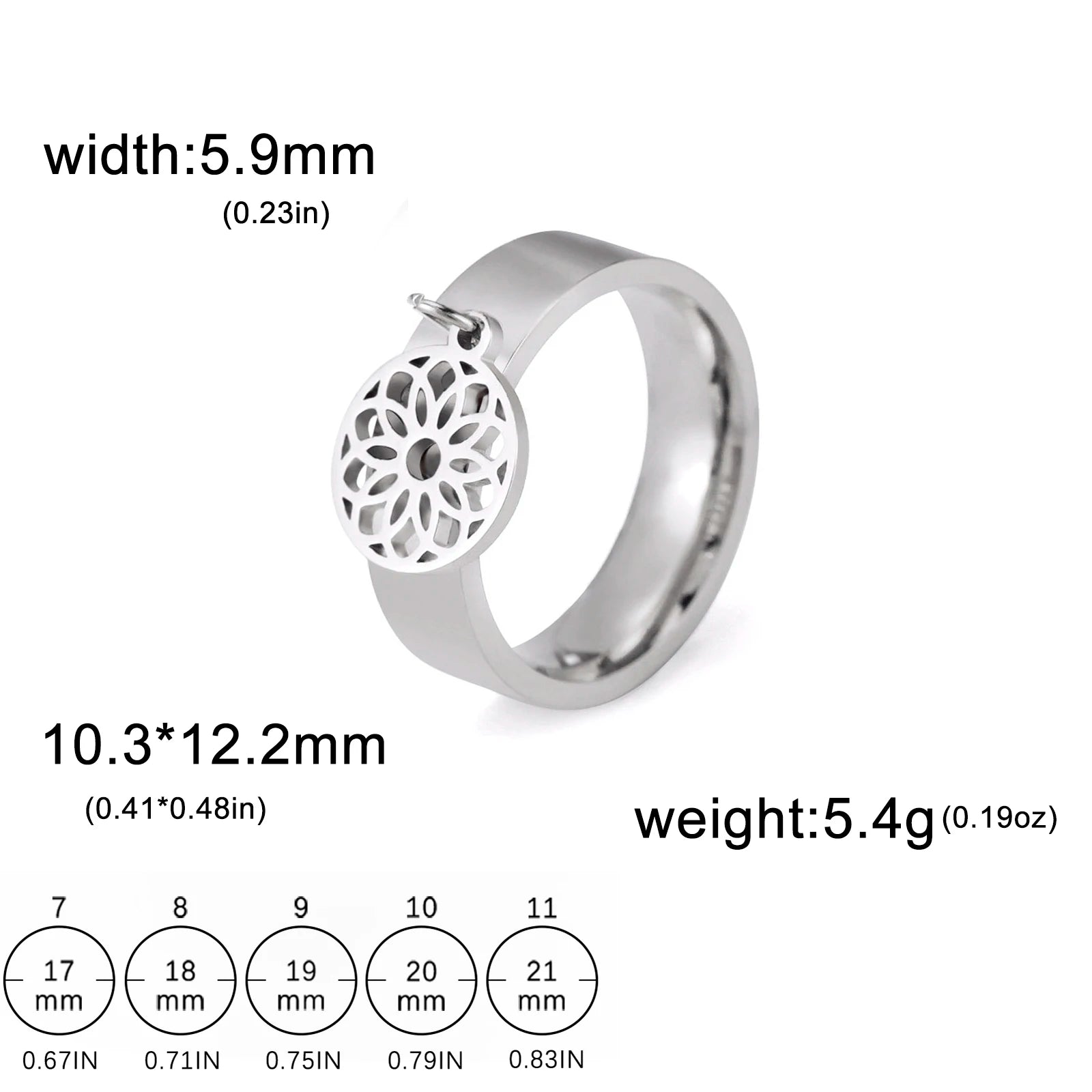 Bague Avec Pendentif Femme Acier Avec pendentif Fleur, Feuille Et Patte D'araignée - Bijoux De Lune