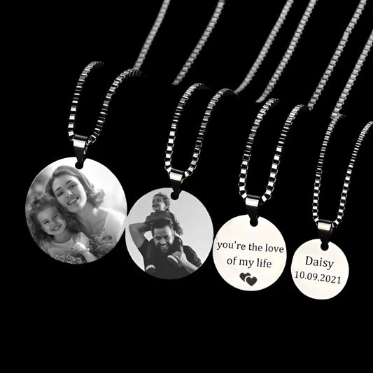 Collier pendentif rond avec photo personnalisée en acier inoxydable - Bijoux De Lune