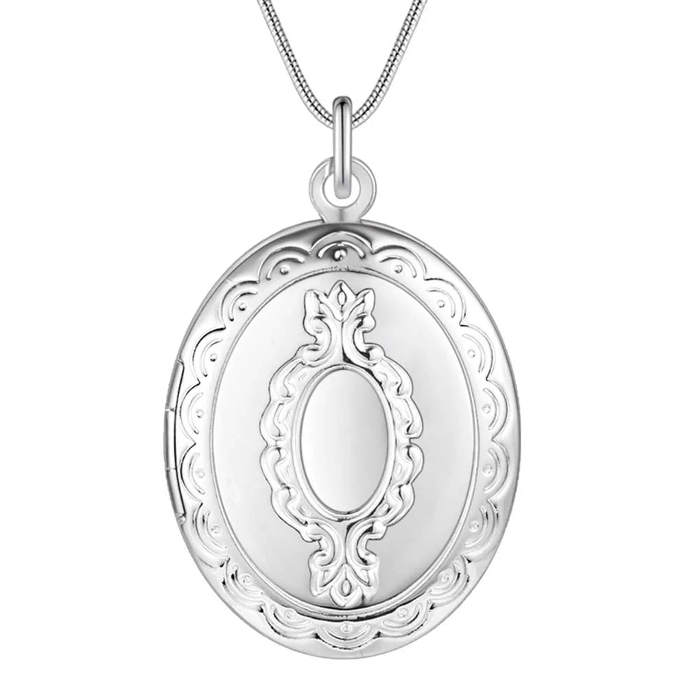 Médaillon Photo Pendentif Ovale Argent Motif Abstrait Brodé - Bijoux De Lune