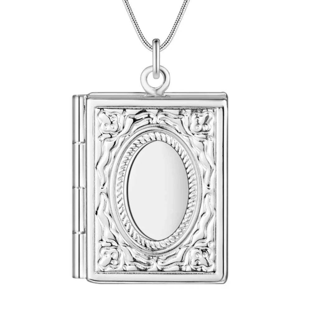 Médaillon Photo Pendentif Ovale Argent Motif Abstrait Brodé - Bijoux De Lune