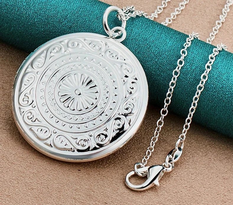 Médaillon Photo Pendentif Rond Argent Gravé - Bijoux De Lune