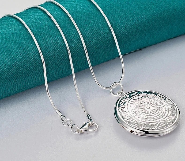 Médaillon Photo Pendentif Rond Argent Gravé - Bijoux De Lune