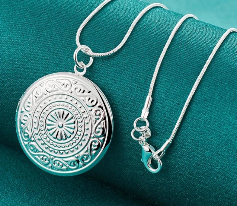 Médaillon Photo Pendentif Rond Argent Gravé - Bijoux De Lune