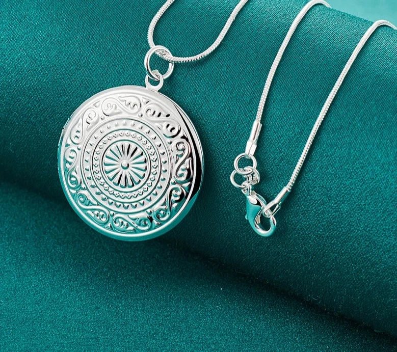 Médaillon Photo Pendentif Rond Argent Gravé - Bijoux De Lune