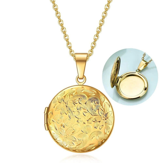 Médaillon Photo Pendentif Rond Motif Feuille - Bijoux De Lune