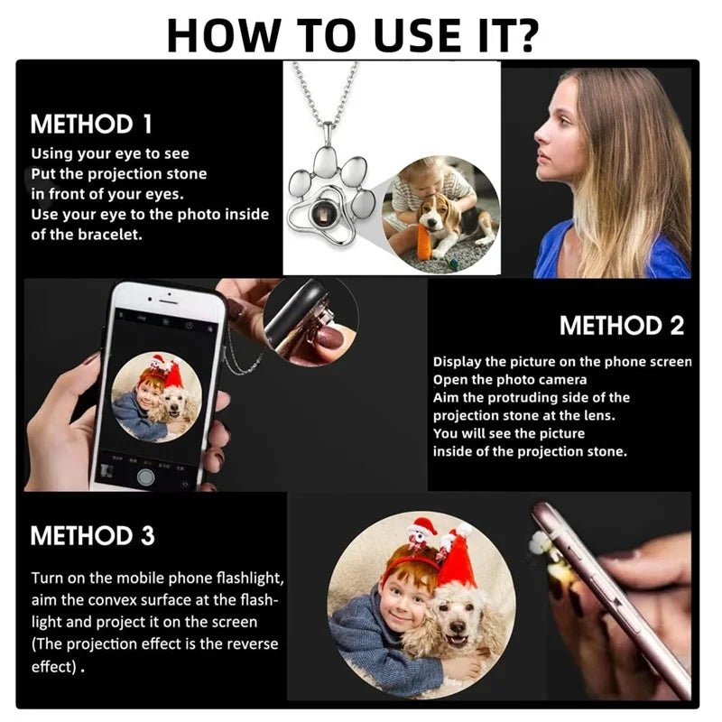 Pendentif Personnalisé Avec Projection Photo En Forme De Patte De Chien - Bijoux De Lune