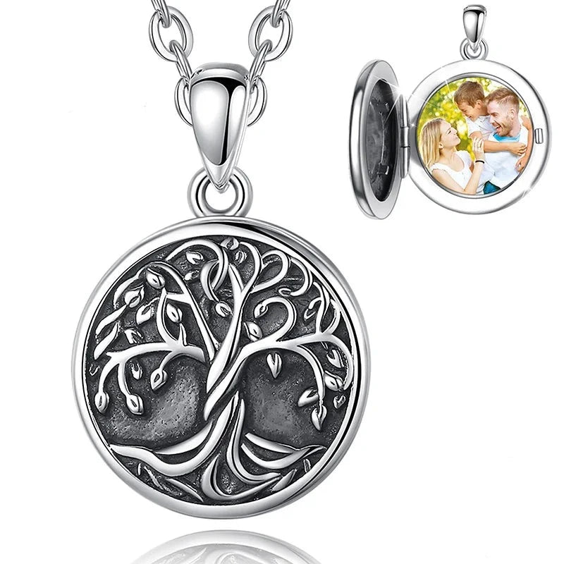 Pendentif Porte Photo Rond Arbre de Vie Gravé - Bijoux De Lune