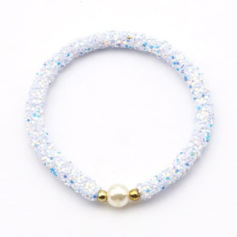 3pcs Blanc Bleu Rose Mignon Perle Paillettes Perles Brillantes Enfants Bracelet - Bijoux De Lune