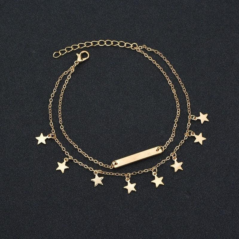Bracelet Cheville Femme Chaîne Avec Perles Rétro, Cœur Et Diamants - Bijoux De Lune