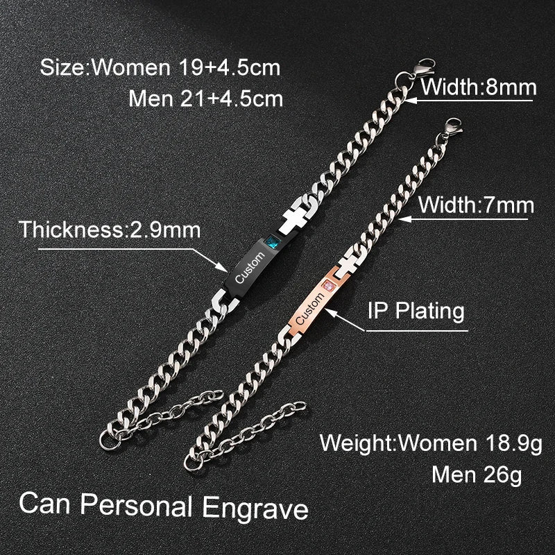 Bracelet Couple Personnalisé Bicolore En Acier Inoxydable - Bijoux De Lune
