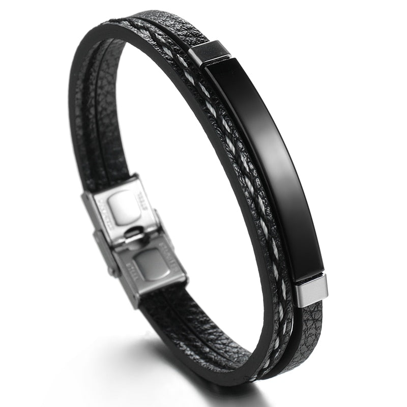 Bracelet Cuir Personnalisé Homme Couleur Argent, Or Et noire - Bijoux De Lune