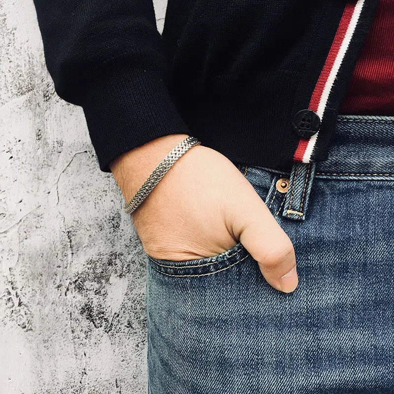 Bracelet De Luxe En Acier Inoxydable à Double Corde Pour Homme - Bijoux De Lune