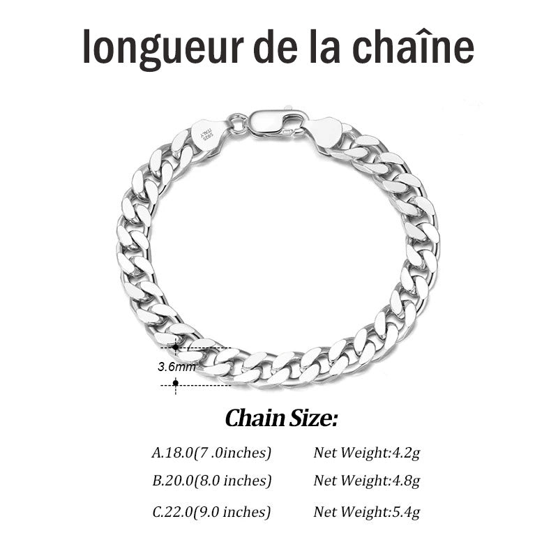 Bracelet Homme Argent Luxe De Chaîne Cubaine En Sterling 925 - Bijoux De Lune