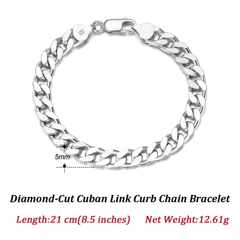 Bracelet Homme Argent Luxe De Chaîne Cubaine En Sterling 925 - Bijoux De Lune