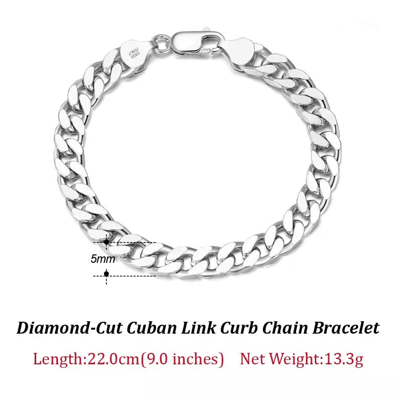 Bracelet Homme Argent Luxe De Chaîne Cubaine En Sterling 925 - Bijoux De Lune