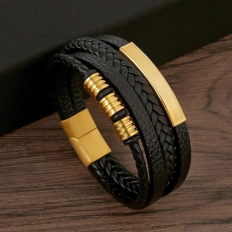 Bracelet Homme Cuir Luxe Classique Combinaison De Plusieurs Couches - Bijoux De Lune
