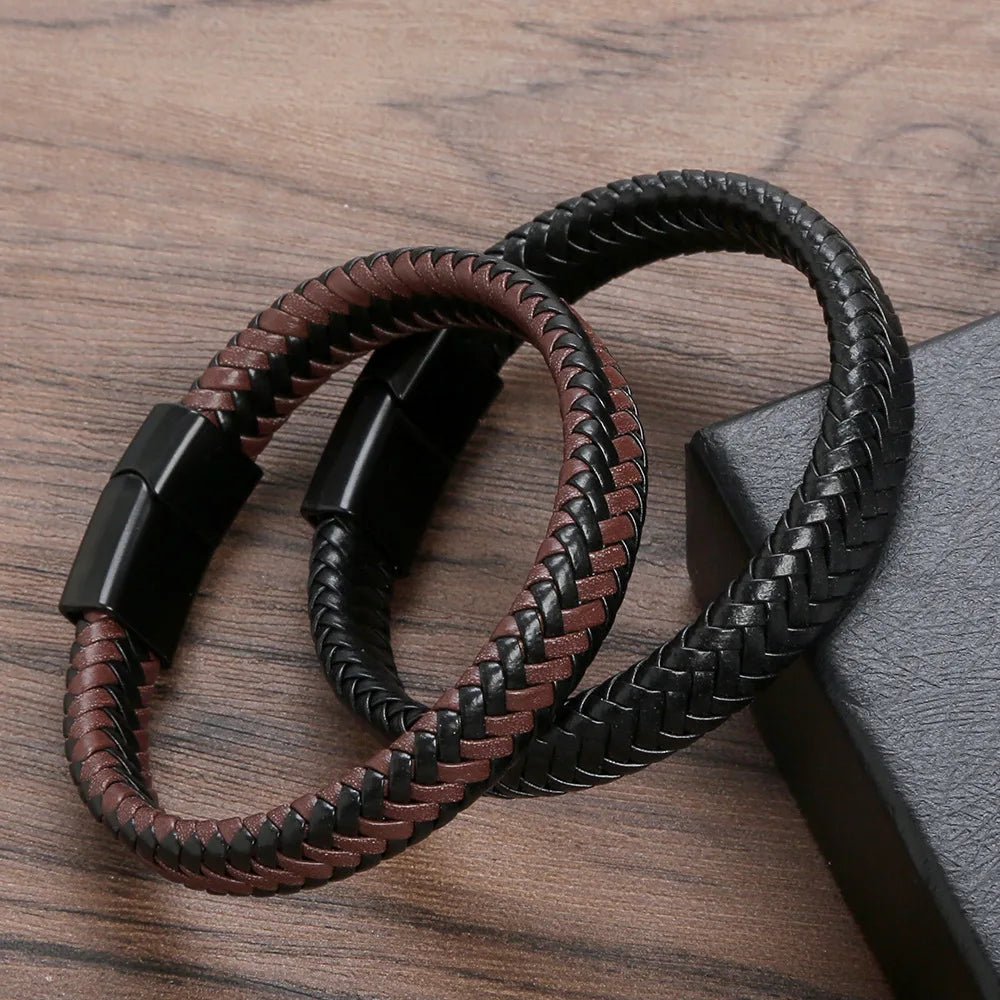 Bracelet Homme Cuir Luxe Tressé Vintage Classique - Bijoux De Lune