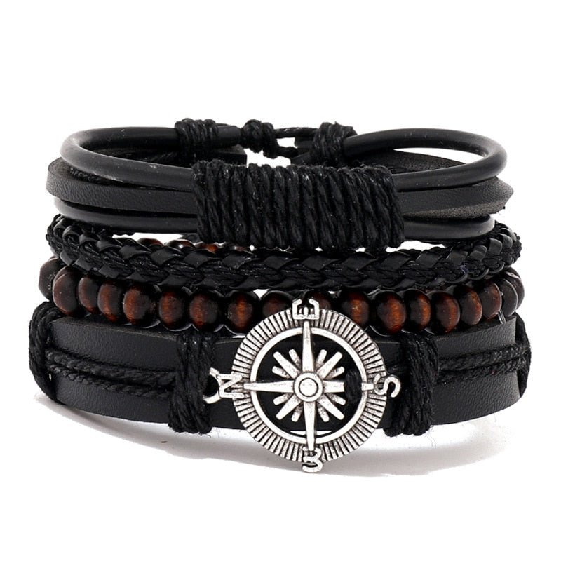 Bracelet Homme Cuir Multicouche Tressé Arbre de Vie Symbole Moto Bracelet Ethnique - Bijoux De Lune