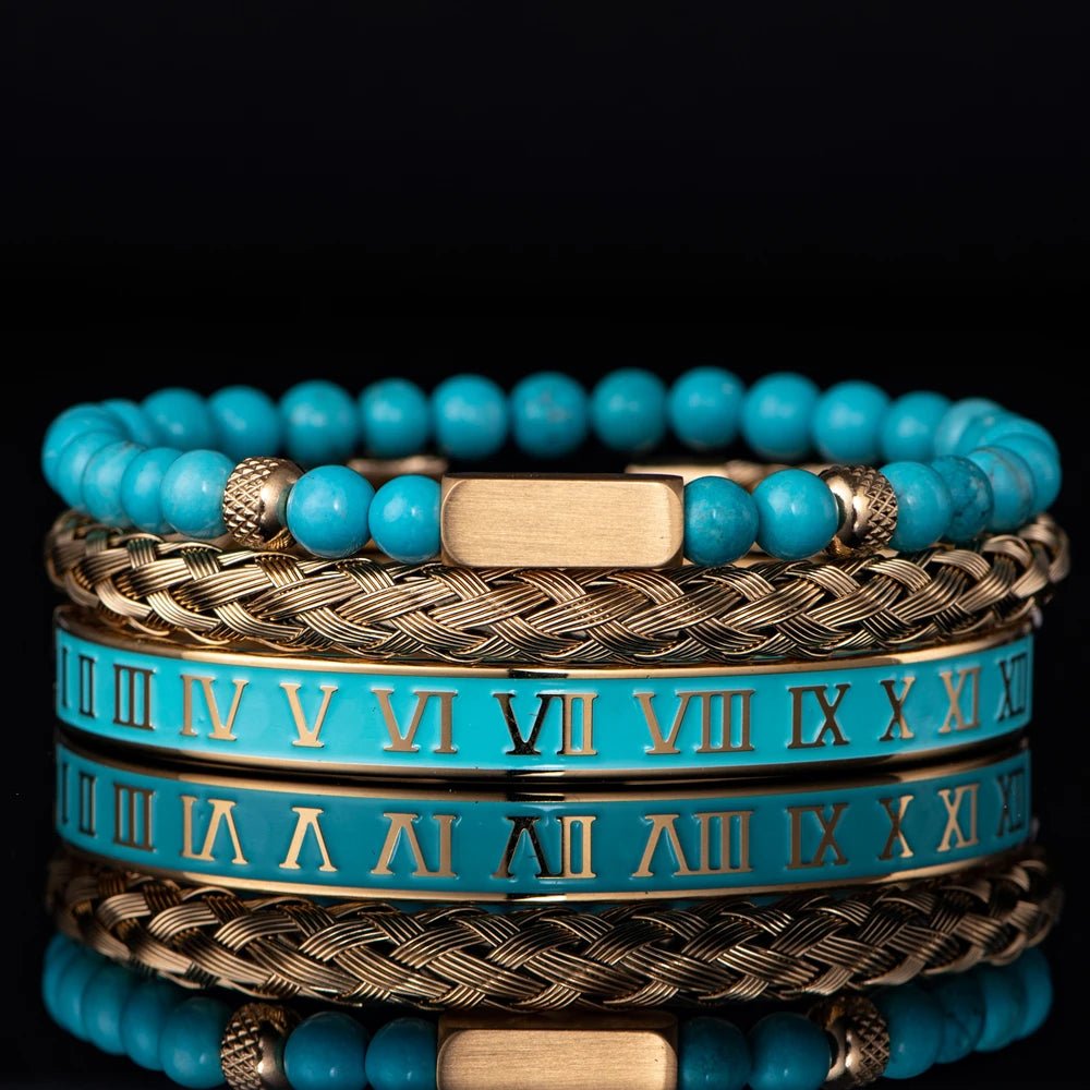 Bracelet Homme Luxe Corde Superposée, Perles En Pierre Turquoise Faites à La Main - Bijoux De Lune