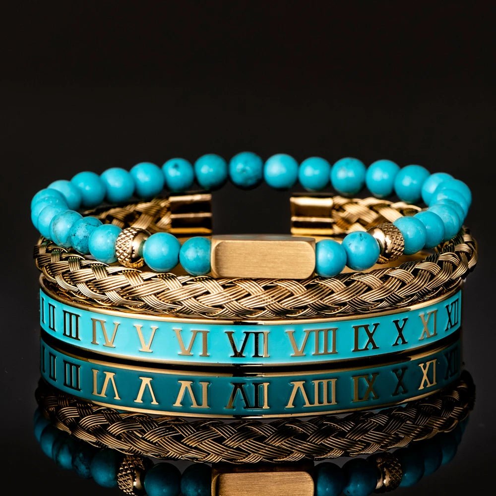 Bracelet Homme Luxe Corde Superposée, Perles En Pierre Turquoise Faites à La Main - Bijoux De Lune