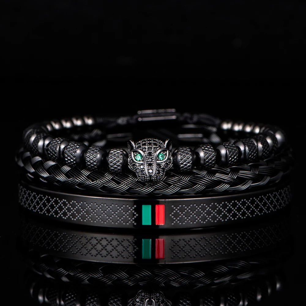 Bracelet Homme Luxe en Acier Inoxydable avec Motifs et Tête de Léopard - Bijoux De Lune