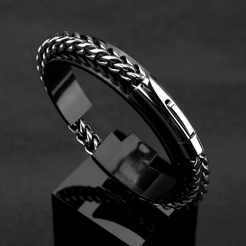 Bracelet Homme Luxe En Chaîne En Acier Plaqué Or 18 K Fermoir Magnétique - Bijoux De Lune