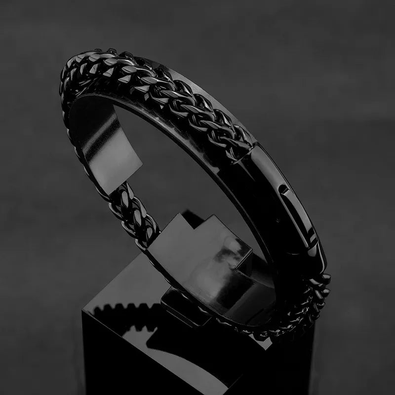 Bracelet Homme Luxe En Chaîne En Acier Plaqué Or 18 K Fermoir Magnétique - Bijoux De Lune