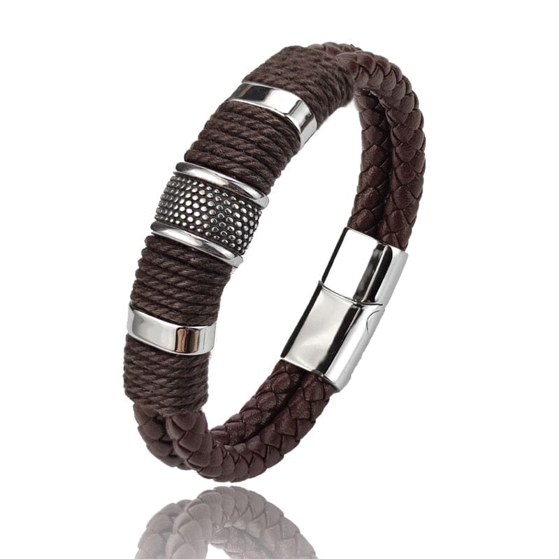 Bracelet Homme Luxe En Cuir Véritable Multicouche Vintage Et Punk Style - Bijoux De Lune