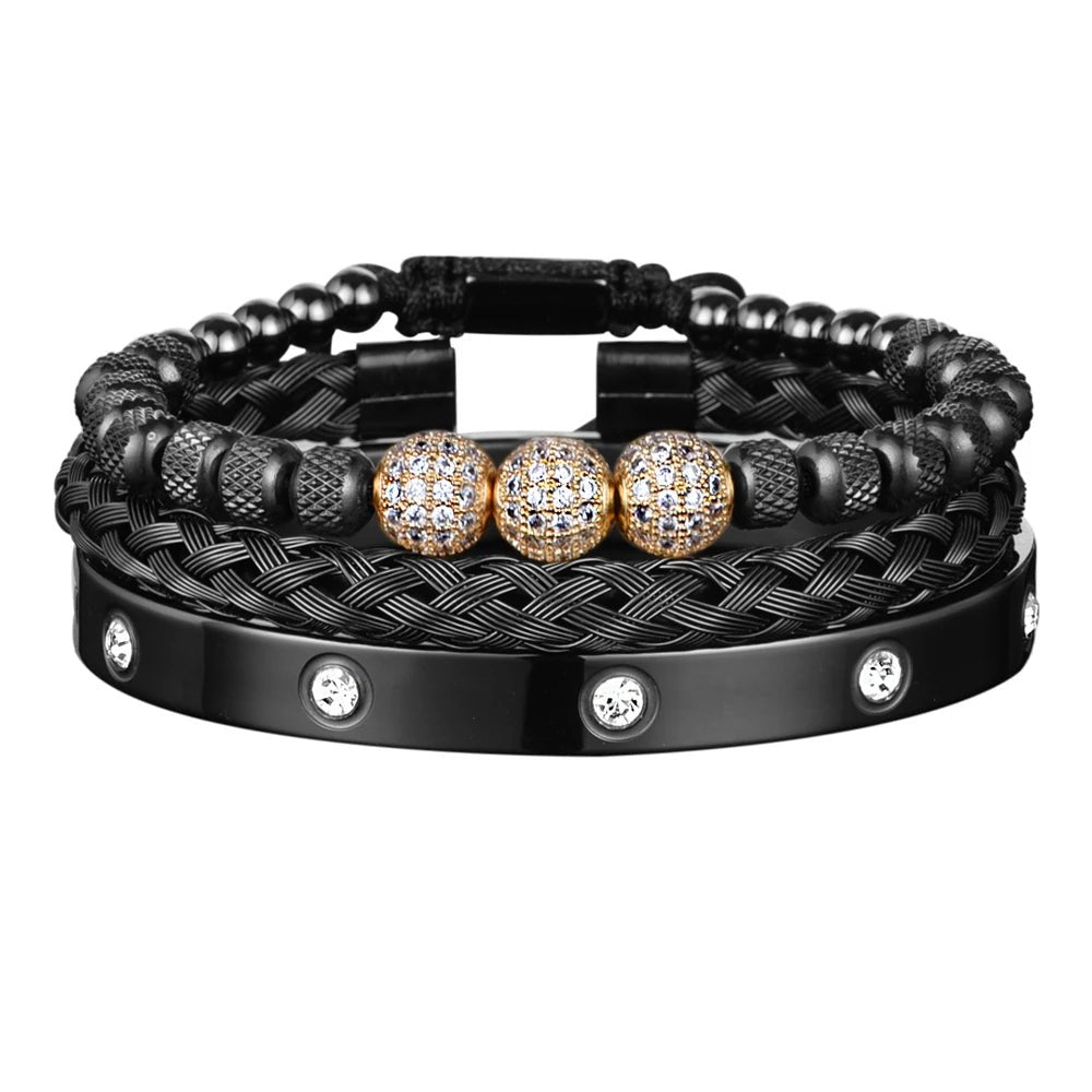 Bracelet Homme Luxe Perles Rondes Breloques Royales Acier - Bijoux De Lune