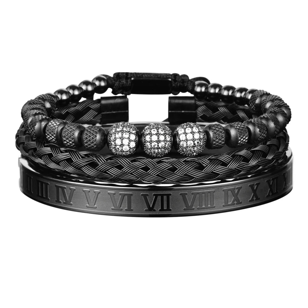 Bracelet Homme Luxe Perles Rondes Breloques Royales Acier - Bijoux De Lune