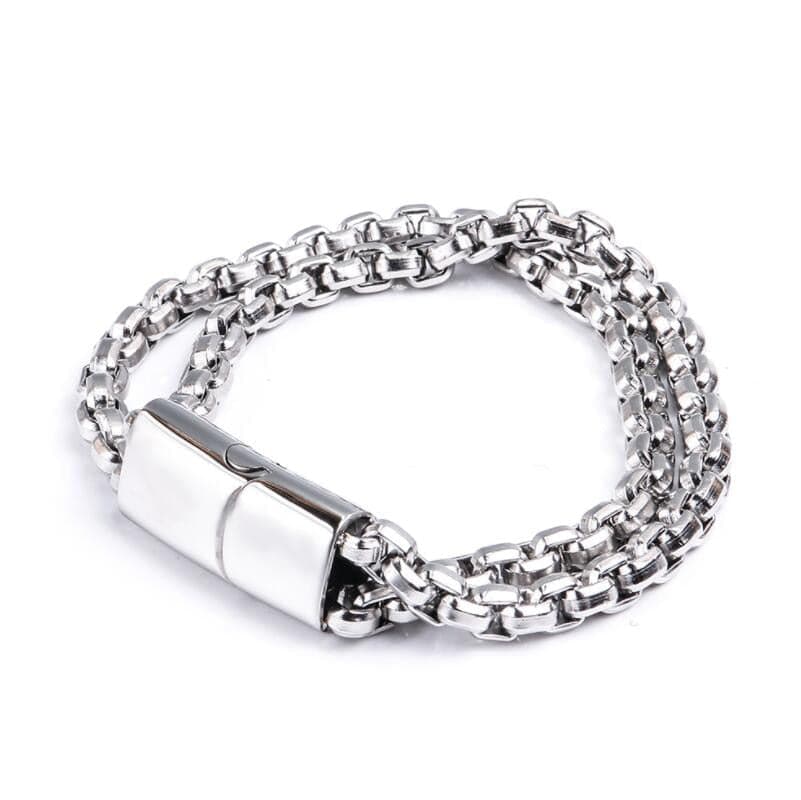 Bracelet Luxe Homme Tressé En Acier Inoxydable, Couleur Argent, Fermeture Magnétique - Bijoux De Lune