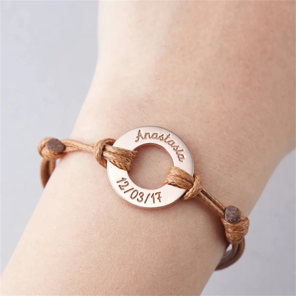 Bracelet Medaille Personnalisé Avec Corde Pour Couple - Bijoux De Lune