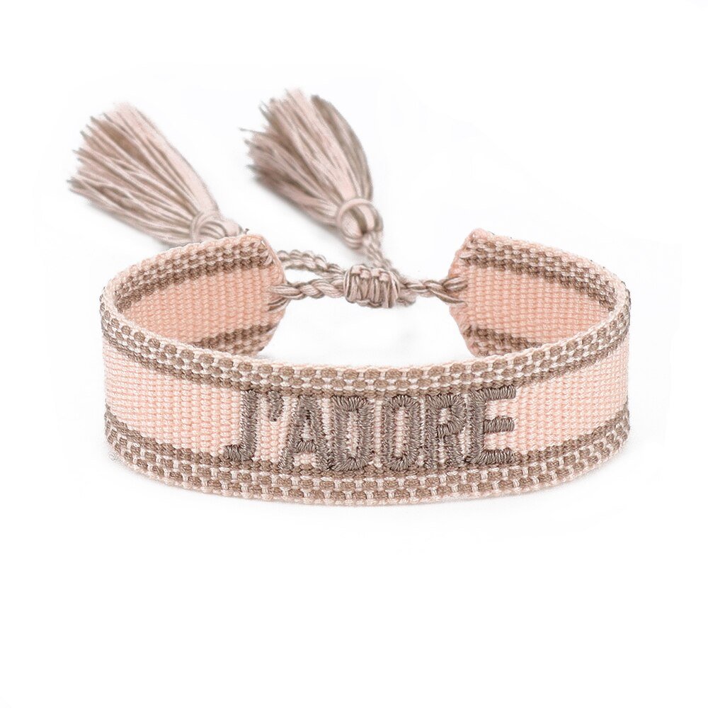 Bracelet Réglable Enveloppant Pour Femme Avec Pompons Et Lettres Brodées Pour Amies - Bijoux De Lune